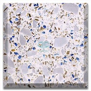 Niebieskie szkło Biały cement Terrazzo